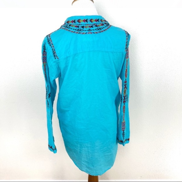 Johnny Was Biya Blue Button Down Embroidered Blouse Top Women’s Sz Small - Picture 4 of 6